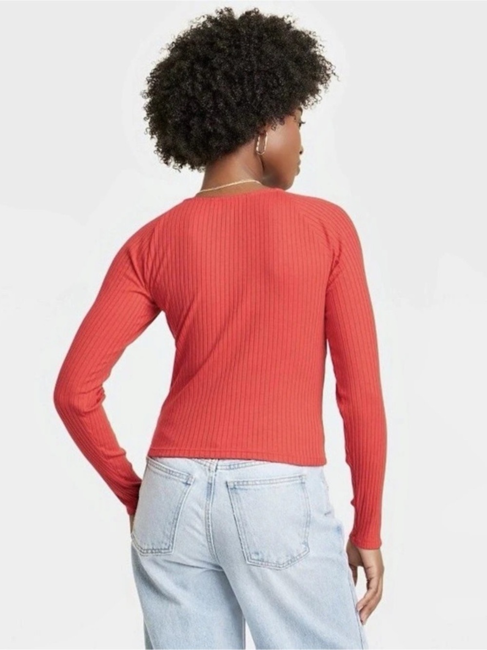 Universal Thread Ribbed Wrap-Front Long Sleeve Top Red Large - Picture 2 of 6